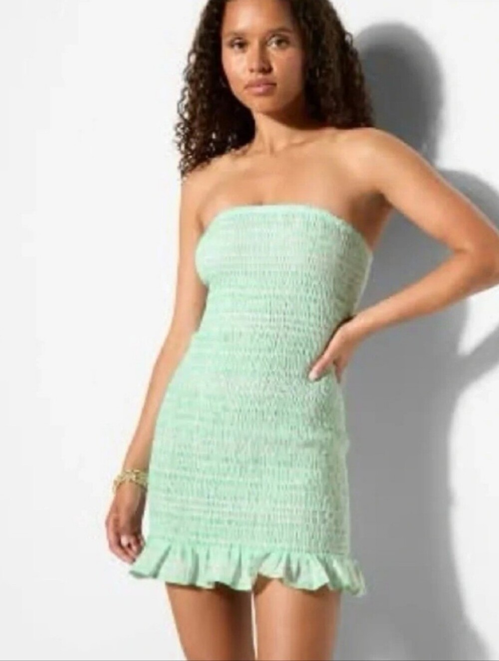 NWT Wild Fable Mint Green Removable Straps, Smocked, Ruffle-Hem Mini Dress
